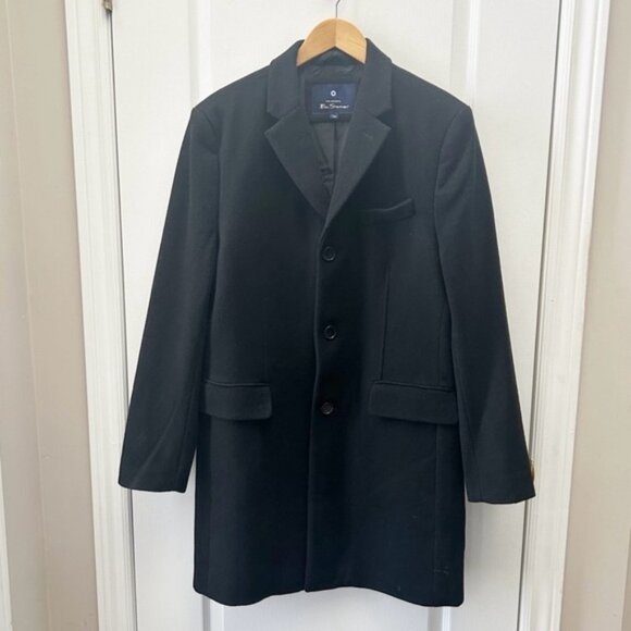 Ben Sherman Men's Coat Wool Blend Tailored Overcoat Topper Black Size Medium - Picture 4 of 16